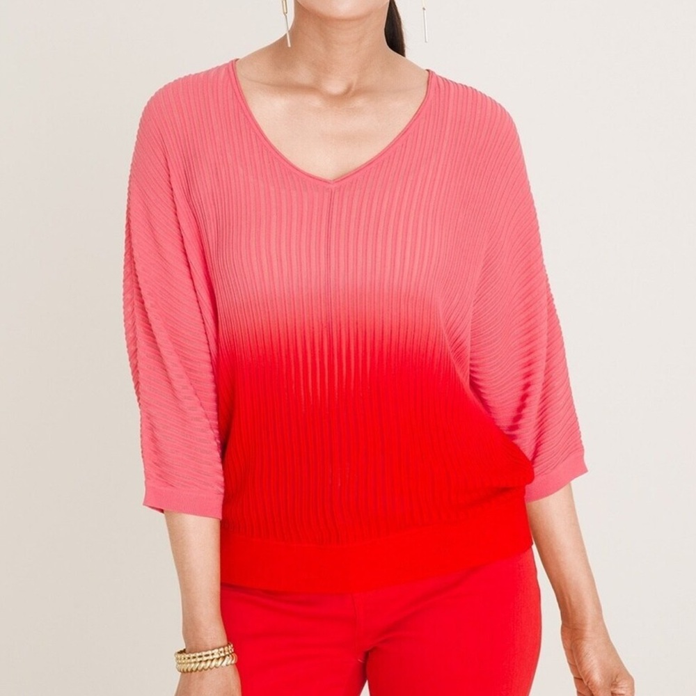 Chico's Vibrant Sheer Stripe Dip-Dye Sweater Size 2 (Large)